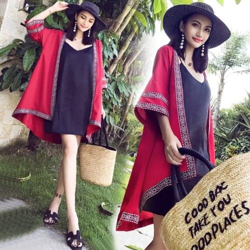 2021 Embroidery Kimono Cardigan Summer Beach Chiffon Long Cardigan Female Blue Black White Women Boho Cardigan Femininas