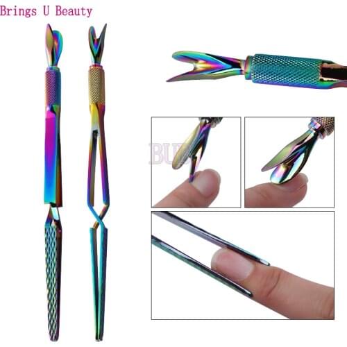 3 in 1 Magic Rainbow Multi-function Nail Cuticle Pusher Shaping Tweezers Can be used to Push Pinch Remove Hold Scrape Squeeze