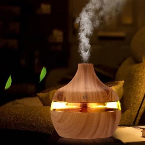 300ML USB Electric Humidifier Essential Aroma Oil Diffuser Ultrasonic Wood Grain Air Humidifier Mini Have 7 LED Light For Car Ho