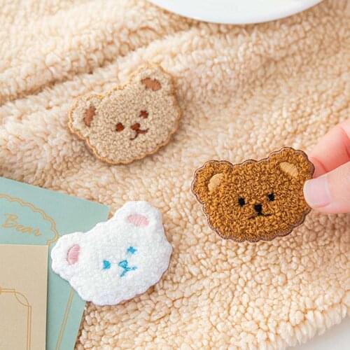 3D Plush Furry Bear Patch White Brown Cute Iron On Patches Badges For Clothes Stickers Scarf DIY Applique
