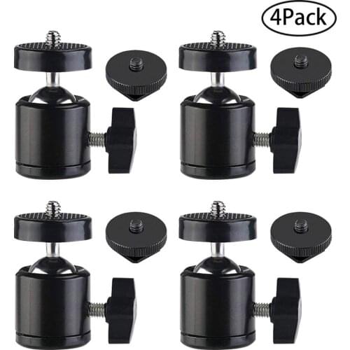 4 pcs Hot Shoe Mount Adapters 360 Degree Swivel Mini Ball Head 1/4 Tripod Screw Head for Cameras, Camcorders, Smart Phone, Gopro