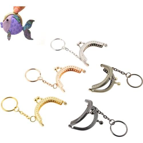 5Pcs 5x4cm Alloy Metal Frame Arch Purse Coin Bag Handbag Shoulder Strap Bag Kiss Ball Clasp Key Chain 5 Different Colors