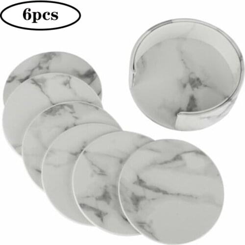 6pcs Home Decor Marble PU Leather Round Square Drink Coasters Placemat Cup Mat Pad Holder Kitchen Tableware Kitchen Accessories