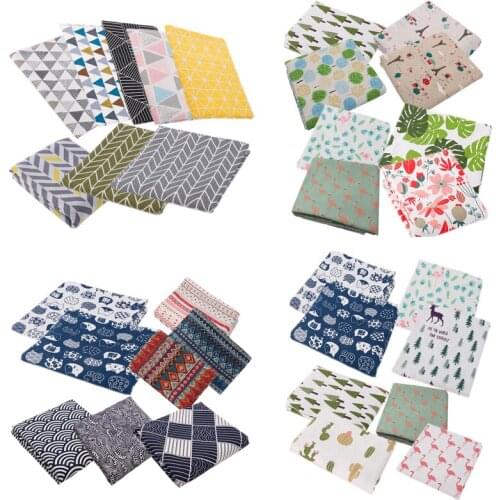 8pcs/Lot Printed Cotton Linen Printed Flamingo Plaids DIY Bundle Sewing Handworkd Craft For Patchwork DIY Handmade Cloth