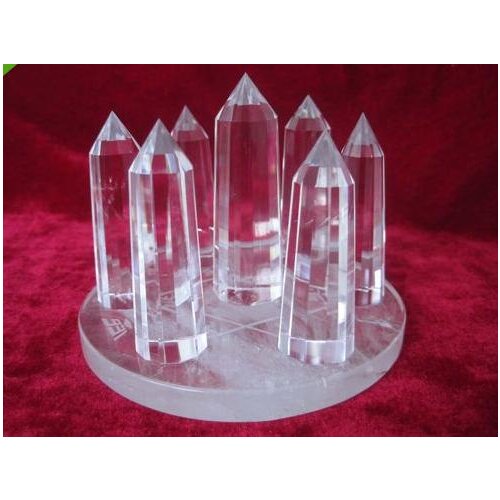 A*458g Natural Vogel Style Clear Quartz Crystal 12 sided Wand Points + Stand