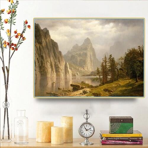 Albert Bierstadt"Merced River Yosemite Valley"Canvas Oil Painting Western Art Decor Poster Wall Aesthetic Home Room Decoration
