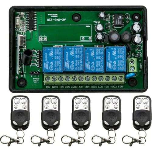 85v~250V 110V 220V 4CH RF Wireless Remote Control Relay Switch System With 5PCS Transmitter Garage Doors Electric Doors