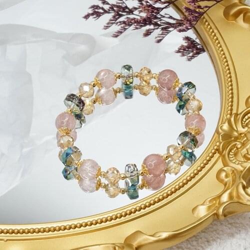 Shiny Natural Strawberry Quartz Crystal Beads Strand Bracelets for Women Female Fashion Jewelry Accessories 2021 New YBR287