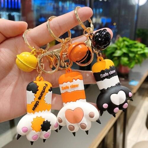 Cat Claw Pendant Keychain Soft PVC Jewelry 5 Types Fortune Paw With Bell Keyring Keychains Bag Key Accessory Gifts for Woman New