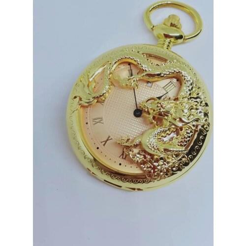 Wholesale Gold Hollowed Dragon Mechanical Pocket Watch with Date Vintage Roman Dial Pocket Watch Gift Watches Wholesale