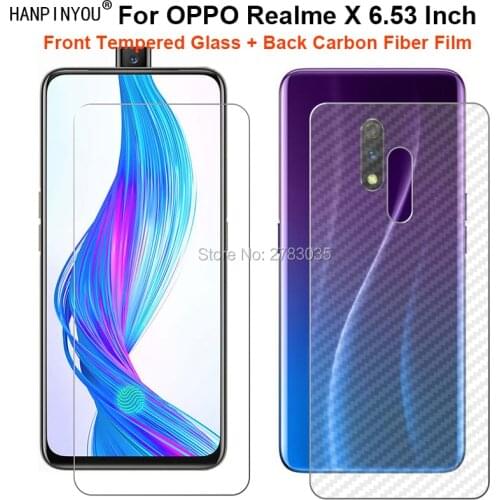 For OPPO Realme X 6.53" 1 Set= Soft Back Carbon Fiber Film + Ultra Thin Clear Premium Tempered Glass Front Screen Protector