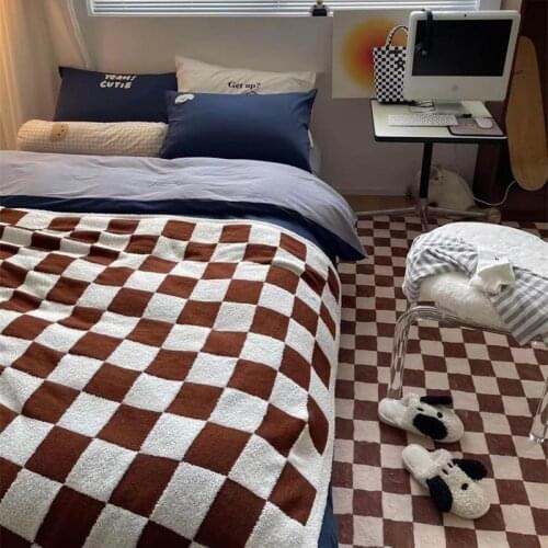 Checkboard Throw Blanket Plush Sofa Blankets Weighted Throw Rug Soft Bedspread Winter Warm Bed Quilt Cover Decor 152x127