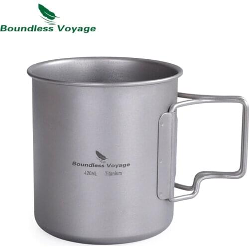 Boundless Voyage Titanium Cup with Foldable Handle Outdoor Camping Water Mug Tableware Only 77g 14.3oz/420ml Ti1518B