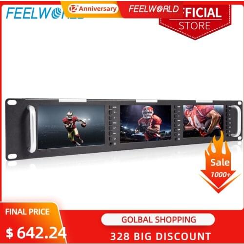 Feelworld T51 Triple 5 Inch 2RU LCD Rack Mount Monitor with 3G-SDI HDMI AV Input and Output Broadcast Level Quality Monitors