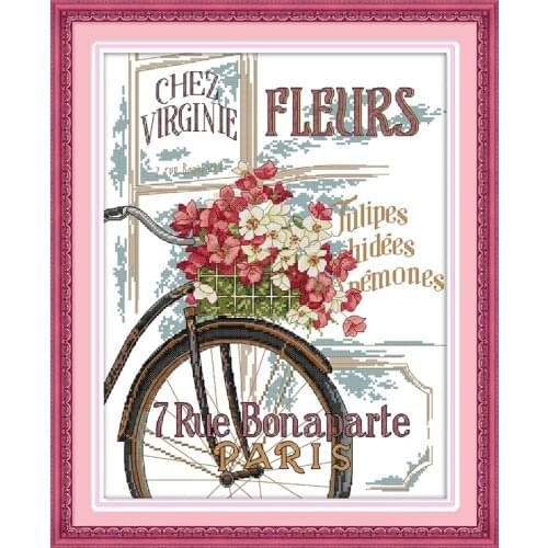 Needlework Cross Stitch Flowers Counted 14ct Set for Embroidery European Bicycle with Floral New