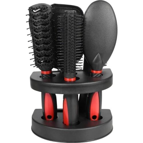 5Pcs Hair Brush Combs Set Salon Hairdressing Styling Tool Mirror Holder Stand Dressing Comb Kit for Women Men