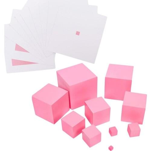 Montessori Educational Sensory Toys Wooden Pink Tower & Contrasting Cards Christmas Gift for Kids Baby Teaching Aid