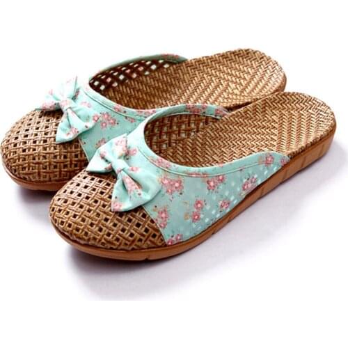 Shose Women Slippers Summer Beach Flip Flops Breathable Linen Flat Slippers Female Casual Flax Bow Ladies Slippers Sandals Shoes