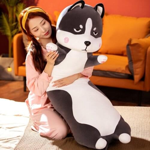 Long Strip Shape Husky Dog Pillow Plush Stuffed Cartoon Animals Upset Arrogant Face Husky Soft Sleeping Bed Pillow For BOy Gift