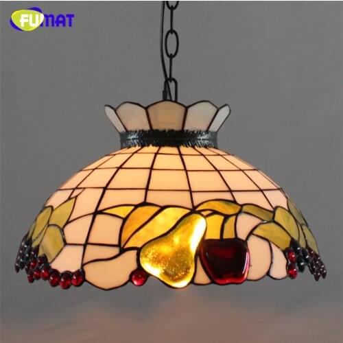 FUMAT Pendant Lamps Stained Glass Hang Light Fixtures Apple Pear Fruit Lights Living Room Kitchen Light Glass Art Pendant Light