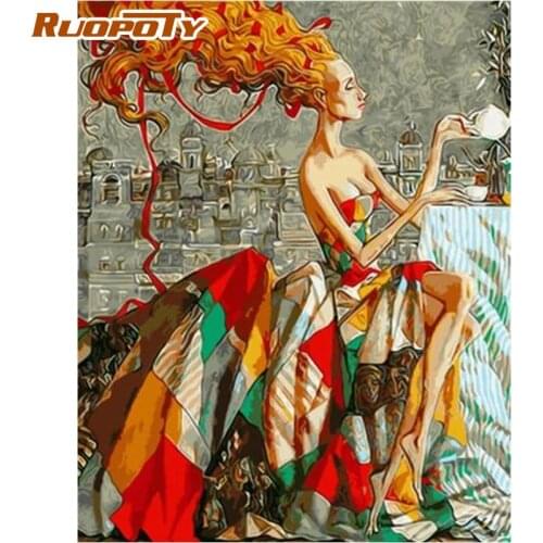 RUOPOTY Painting By Numbers Handmade Long Hair Woman Oil Picture By Number 60x75cm Framed Acrylic Draw Paint Home Decor