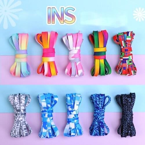 1 Pair Flat Shoelaces Rainbow Colour Shoe Laces Casual Canvas Shoes Colorful Shoelace Print Gradient Mens And Womens Universal