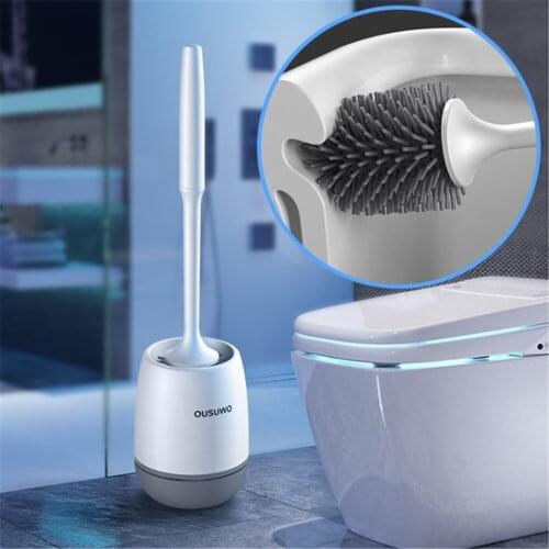 Silicone Toilet Brush With Leak Proof Quick Drying Holder Set Floor-Standing Flexible Cleaning Toilet Brush Bathroom WC Acces