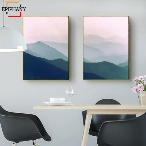 Scandinavian Art Mountain Canvas Painting Minimalist Landscape Nordic Poster Modern Abstract Wall Art Pictures for Living Room