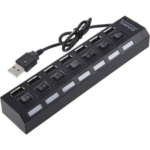 SODIAL(R) 7-Port USB Hub with ON / OFF Switch, Black