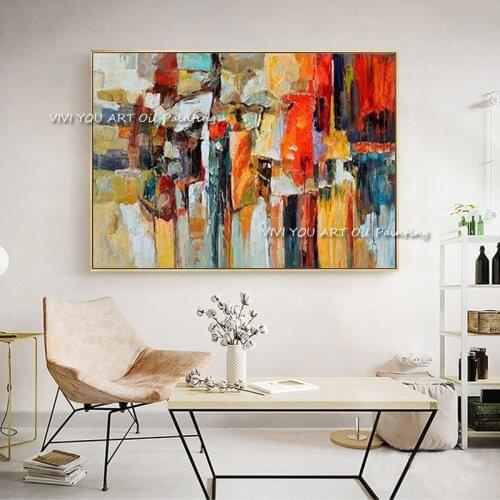 Modern Abstract 100% Handmade Thick Oil Painting On Canvas abstract city Knife Painting Wall Art Decor Home Decoration Drawing