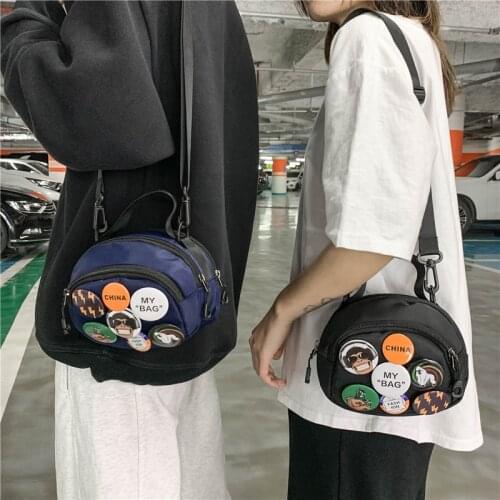 Solid Fabric Mens Single Shoulder Bag Teenage Boys Unisex DIY Badges Crossbody Messenger Bag Street Leisure Small Square Bag