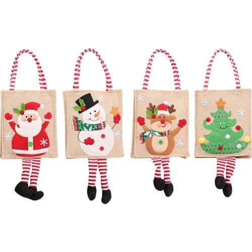 Wedding Candy Christmas Gift Pouch with Drawstring 3D Merry Christma Embroidered Tote Bag With Foot Holiday Packaging Bag Gift