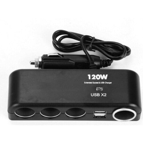 Universal 12V 24V 4 Way Cigarette Lighter Multi Socket Car Splitter ABS Dual USB Charger Adapter Black Auto Interior Parts