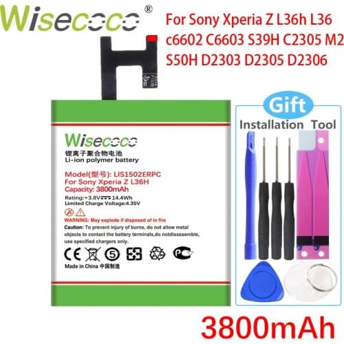 Wisecoco 3800mAh LIS1502ERPC Battery For SONY Xperia Z Lt36h L36H L36i C6600 C6602 S39H SO-02E C6603 C2305 Phone+Tracking Number
