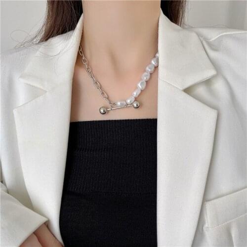 YANGLIUJIA Baroque Pearls Chain Necklace Hip-hop Punk Collarbone Even Fashion And Personality Woman Party Accessories 2021