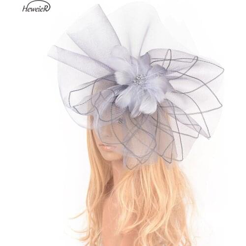 Fashion Handmade Women Lady Large Feather Fascinators Hat Veil Hair Clip Cocktail Party Wedding Accessories Bridal Hairpieces