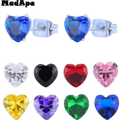 MadApe Classic Heart Zircon Earrings Stainless Steel Silver Color Earrings For Women And Girl Heart Stud Earrings For Valentine