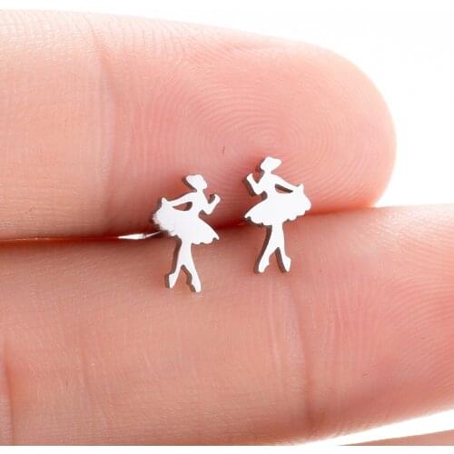 Cute Ballet Stud Earrings for Women Romantic Elegant Stainless Steel Dancer Accessories Party jewelry For School Girls