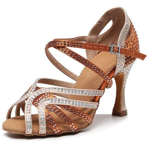 Girls Rhinestone Dance Shoes for Women Soft Bottom Salsa Ballroom Shoes for Dancing Ladies High Heel Waltz Mordern Dance-shoes