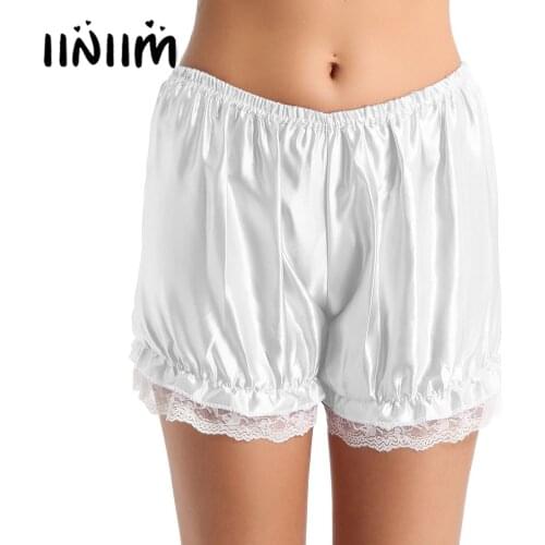 Iiniim Women Sexy Panties Lolita Lace Hem Shiny Pumpkin Bloomers Shorts for Girls Security Shorts Sleepwear Underwear