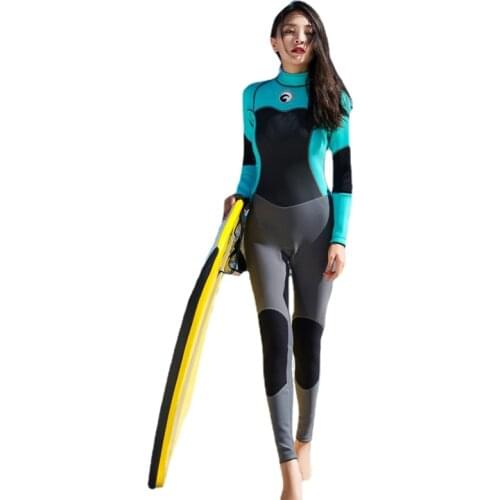 Hisea Women 1.5MM Full Wetsuit Neoprene Long Sleeve Jumpsuit Scuba Diving Surf Snorkeling Suits Warm Wet suit Women Female Blue