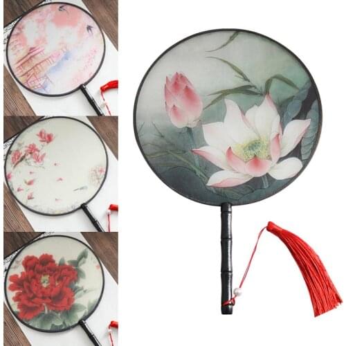 Ladies Dancing Home Decor Female Embroidery Folding fan Classical Vintage Translucence Chinese Style Round Fans Small Silk Fan