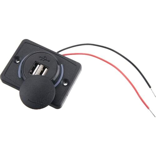 1pc Black 16W Car Power Supply 5V 3.1A Socket 2 Dual USB Charger Port Socket Adapter 12V/24V For Motorcycle Boat Auto RV Parts