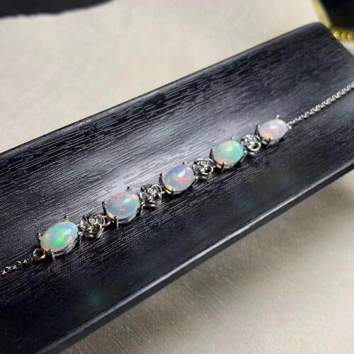100% Real and Natural New Fashion Opal Bracelet 925 sterling silver Natural and Real Opal Bracelet
