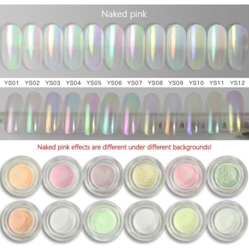 12-color Ice Through Pink Aurora Pink Web Fluorescent Transparent Light-changing Mermaid Mirror Flour Mirror Powder Nail Shine