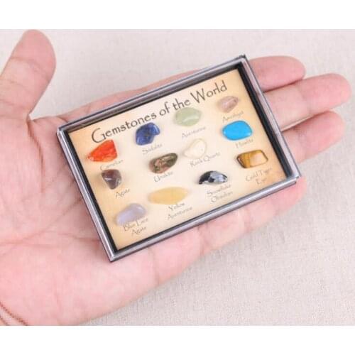 12pcs/Set Of Stone And Mineral Natural Crystal Gemstone Standard Red Agate Snowflake Obsidian Mascot Mineral Crystals Specimen