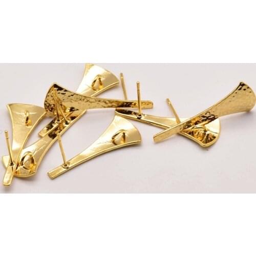 2 pair/Lot 28mm*11mm 18K Brass Gold Plated Scalloped Stud Earrings Golden Earrings Base Linker Diy Making Accessories JA0102