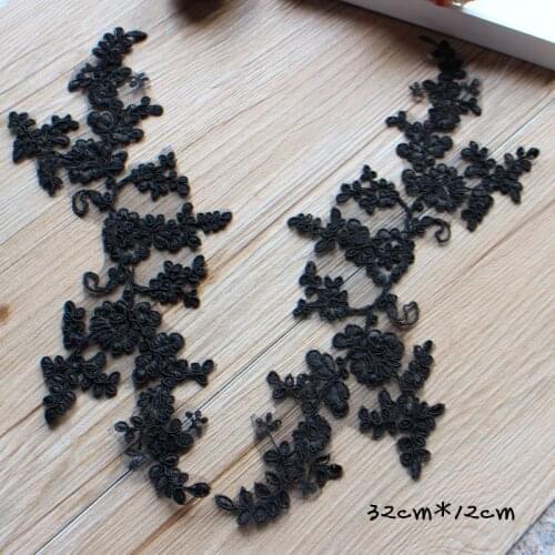 2Pieces French Lace Fabric Flower Floral Wedding Dresses Garment Accessories DIY Lace Applique Car Bone Sewing Material TT31