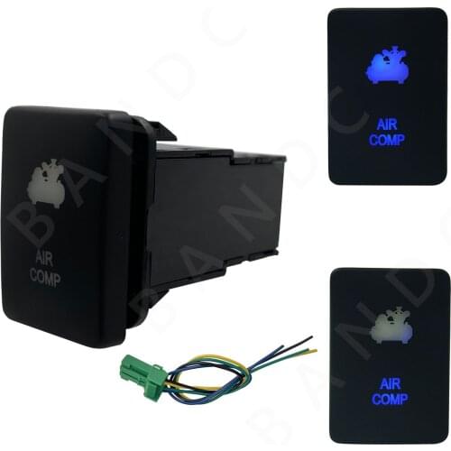 With Wiring Connector, Car AIR COMP Push Switch With Dual BLUE Led Lights for Toyota Prado Landcruiser, Auto Replacement, 3A 12V