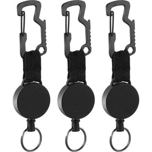 3 Pack Retractable Keychain - Heavy Duty Badge Holder Reel with Multitool Carabiner Clip,Key Ring with Steel Wire Cord Up to 25